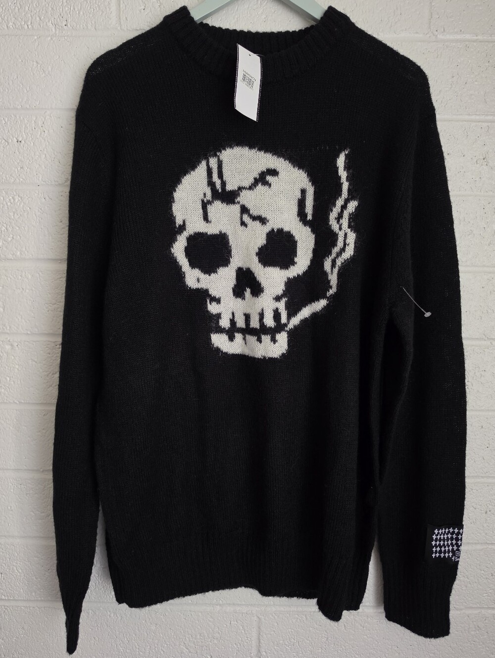 Mens Ksubi Black Death Knit Crew Sweater Size M